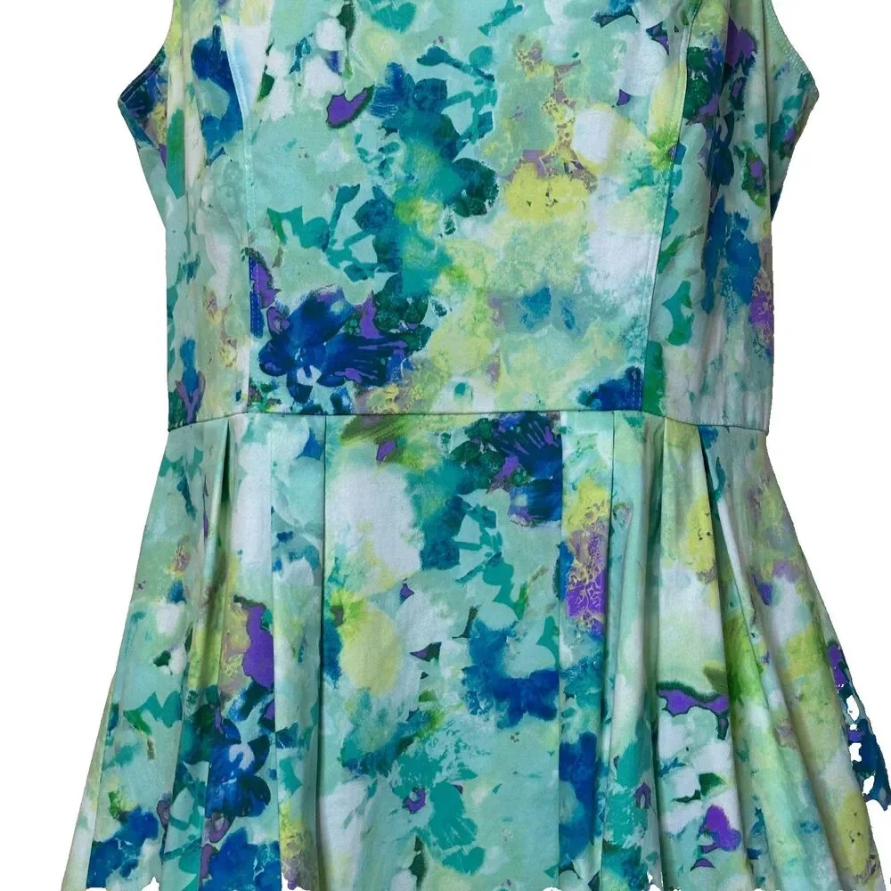 Calvin Klein Floral A-Line Pleated Sleeveless Knee Length Pinup Dress Women's 10